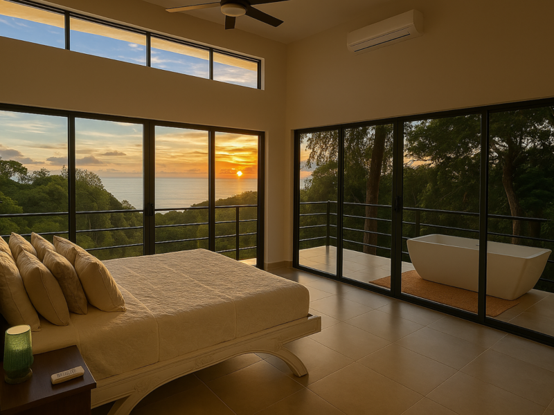 Residencia moderna con piscina infinita, vistas al océano y casa de huéspedes en Escaleras, Dominical.